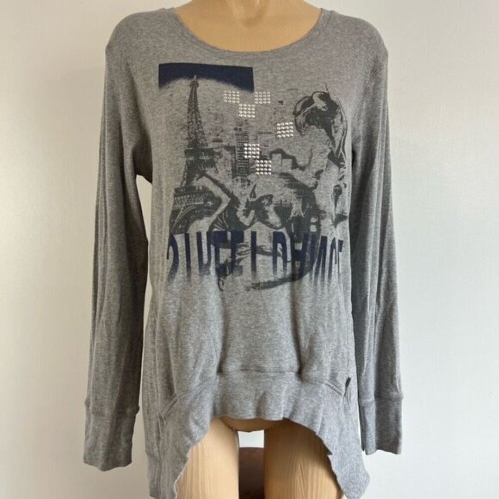 Vintage Marc Cain Sports Women’s Medium Grey Asymmetrical Pullover Sweater Paris